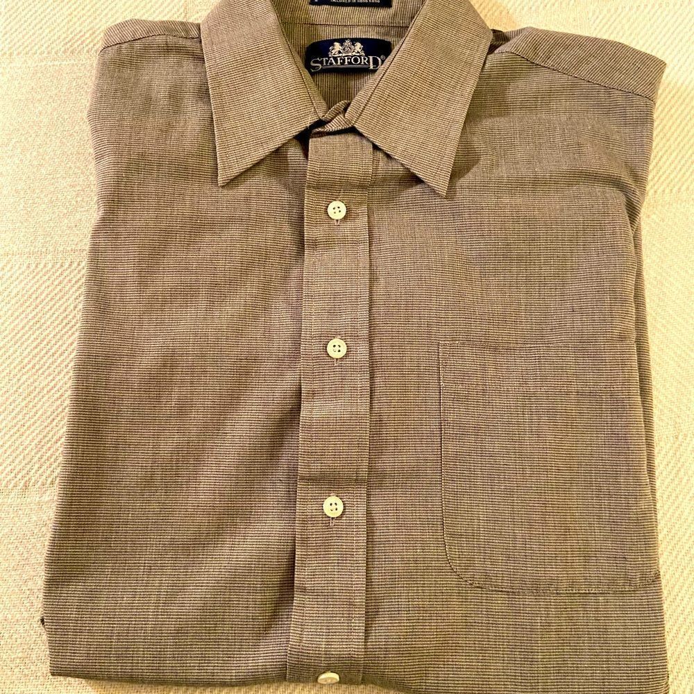 Stafford Men's Sz 15 1/2 Wrinkle-free Blue Gray/blk Patterned Short  Dress Shirt